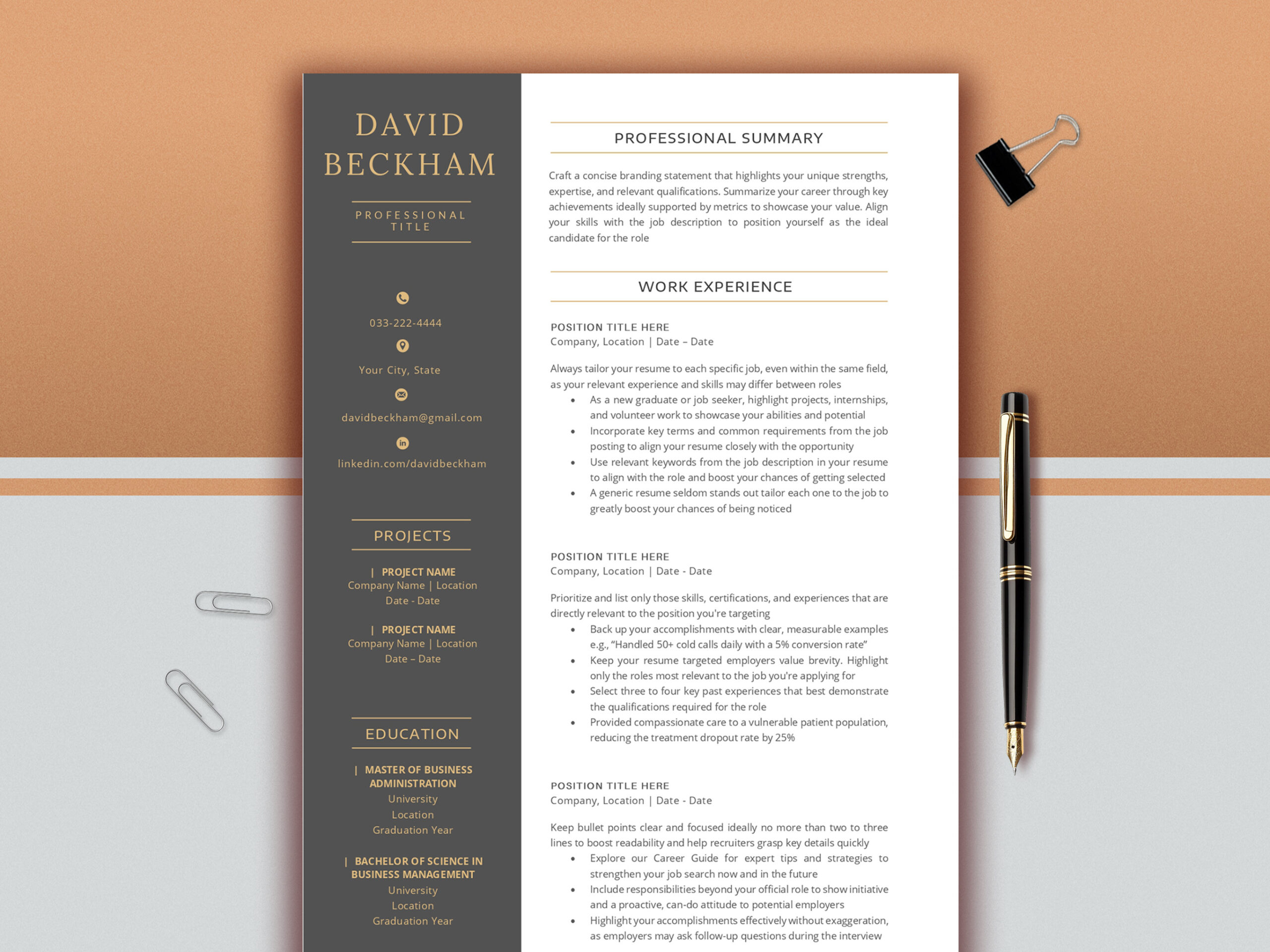 Executive Resume Template for Word, Professional CEO CV Template, C-Level Resume, Cover Letter & References, 1-3 Page Resume