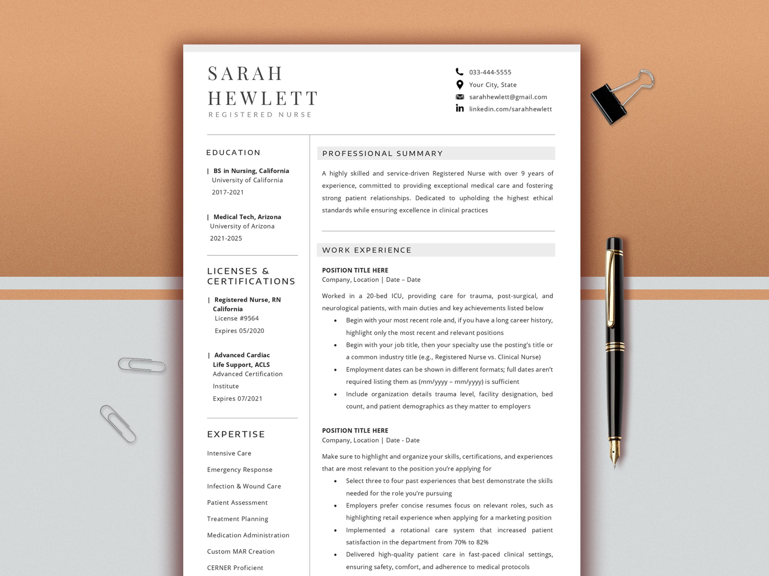 Nurse Resume Template for Word & Mac | Registered Nurse CV | Nursing New Grad Resume | Professional Medical Resume | Modern 2-Page RN Resume