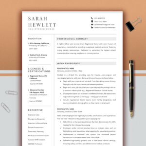 Nurse Resume Template for Word & Mac | Registered Nurse CV | Nursing New Grad Resume | Professional Medical Resume | Modern 2-Page RN Resume