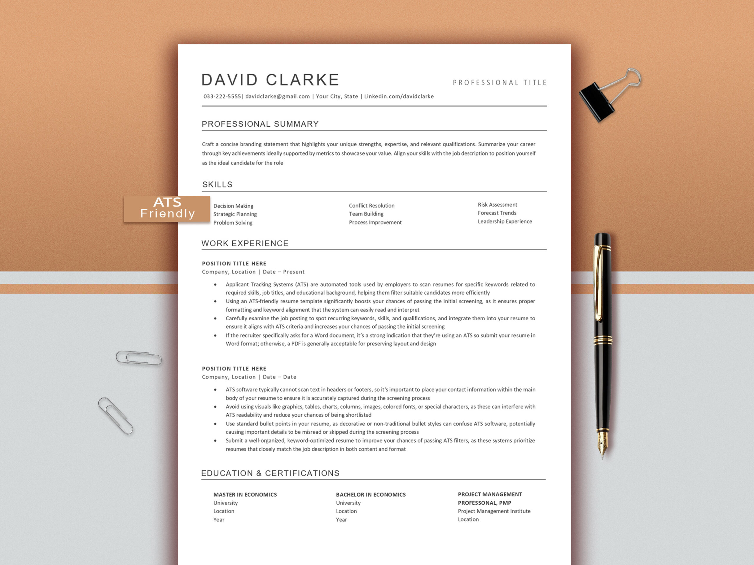 ATS Friendly Resume | Modern Minimalist cv | ATS Friendly Modern CV | Minimalist Editable Design | Professional cv | Instant Download