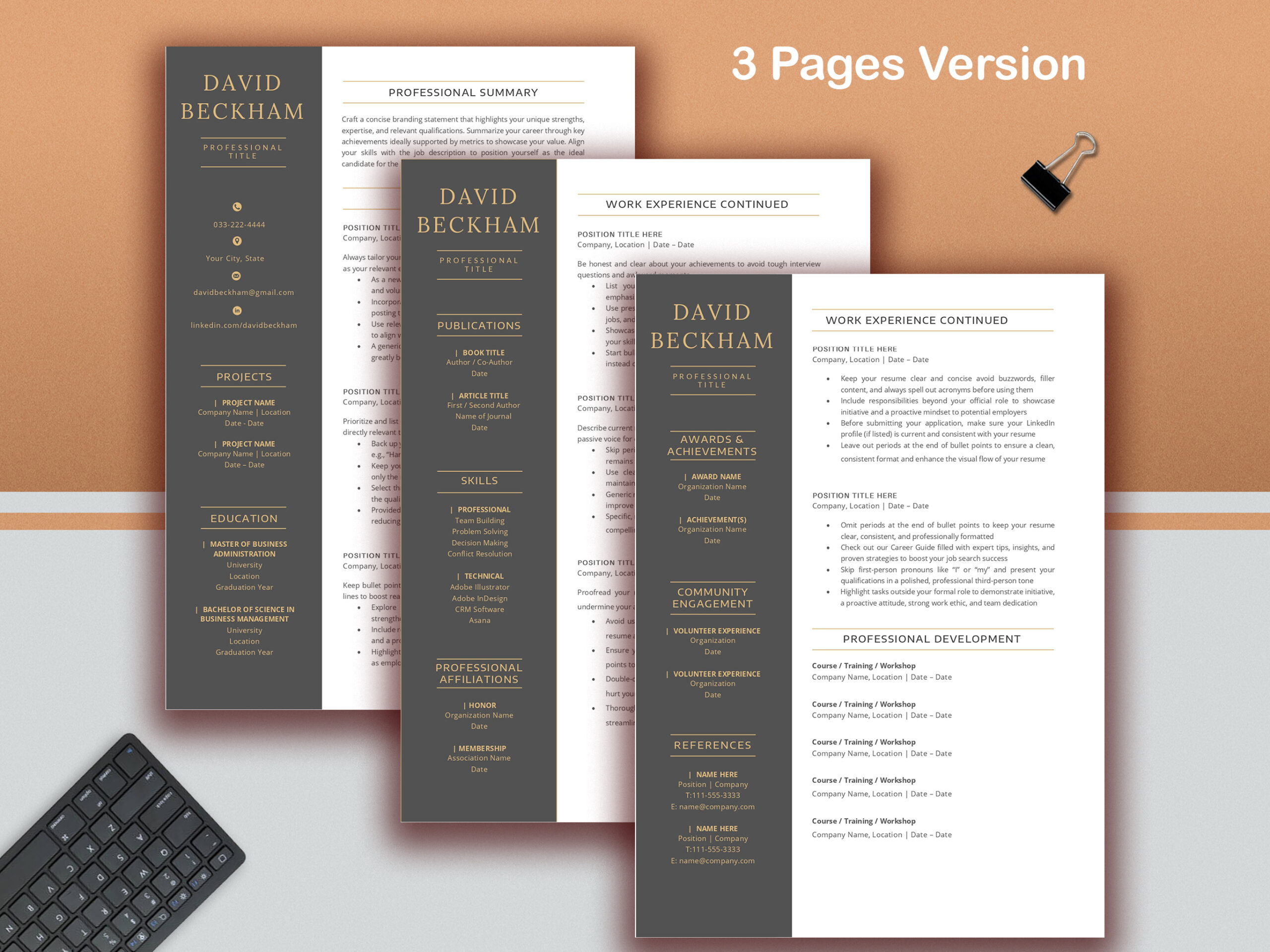 Executive Resume Template for Word, Professional CEO CV Template, C-Level Resume, Cover Letter & References, 1-3 Page Resume