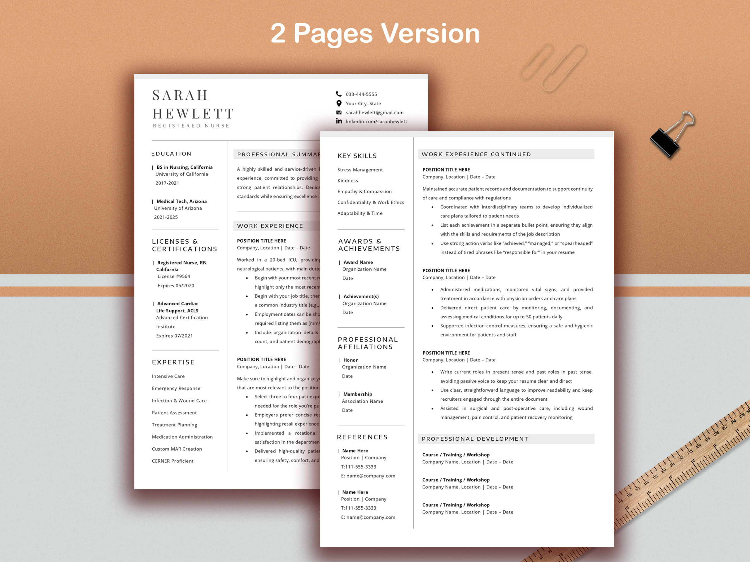 Nurse Resume Template for Word & Mac | Registered Nurse CV | Nursing New Grad Resume | Professional Medical Resume | Modern 2-Page RN Resume