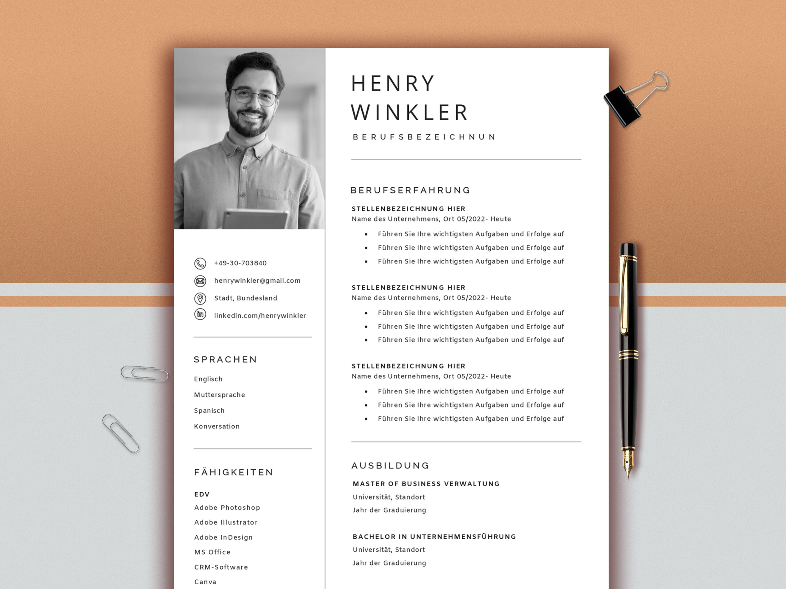 Bewerbungsvorlage, Lebenslauf Vorlage Word, Mac Pages, Moderner Lebenslauf, Anschreiben, Anlagen, Deckblatt, Motivationsschreiben