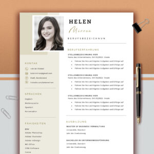 German CV Template, Modern Application with Photo (Word & Pages, Digital Download)