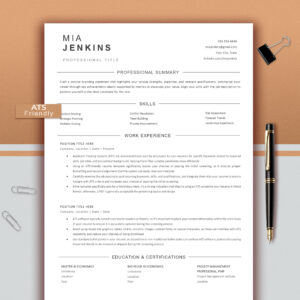 ATS Resume Template, Modern Minimalist Design (Word, Mac Pages)