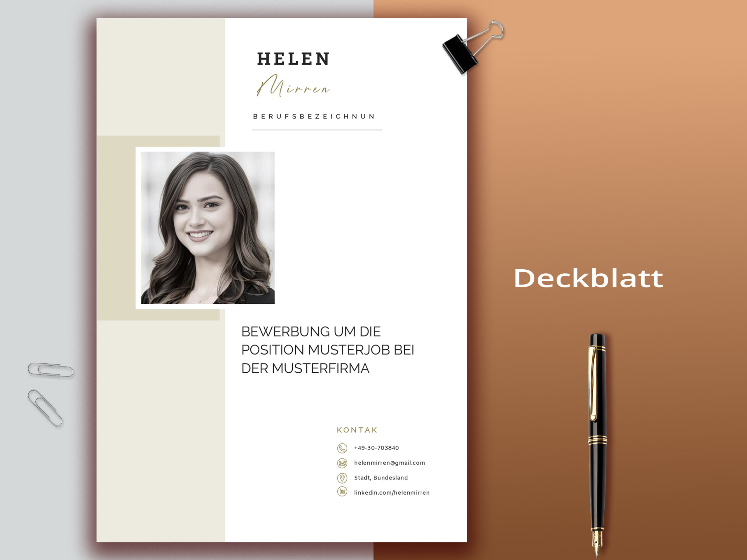 German CV Template, Modern Application with Photo (Word & Pages, Digital Download)