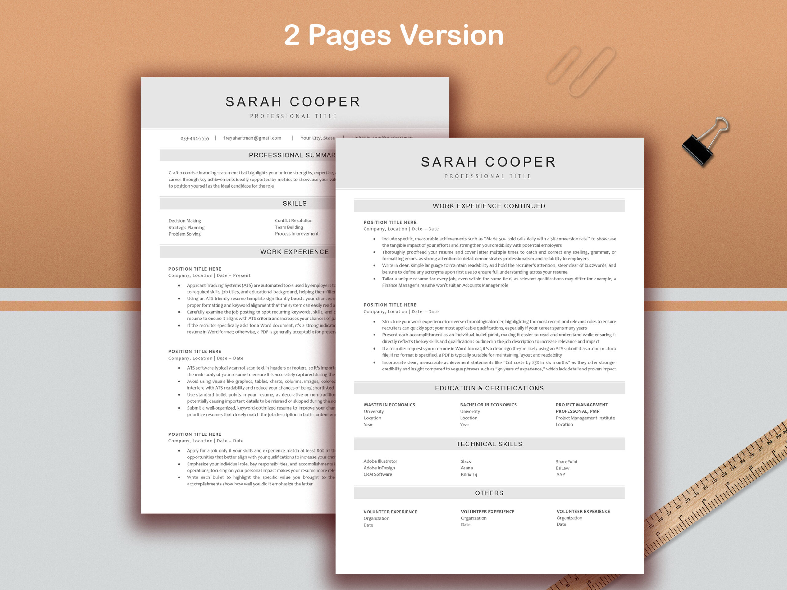 ATS Resume Template for Word & Pages, Modern CV Design (Digital Download)