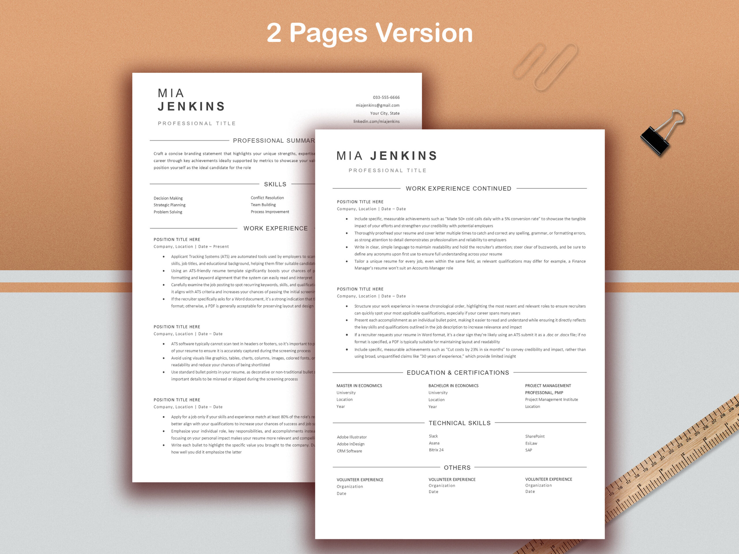 ATS Resume Template, Modern Minimalist Design (Word, Mac Pages)