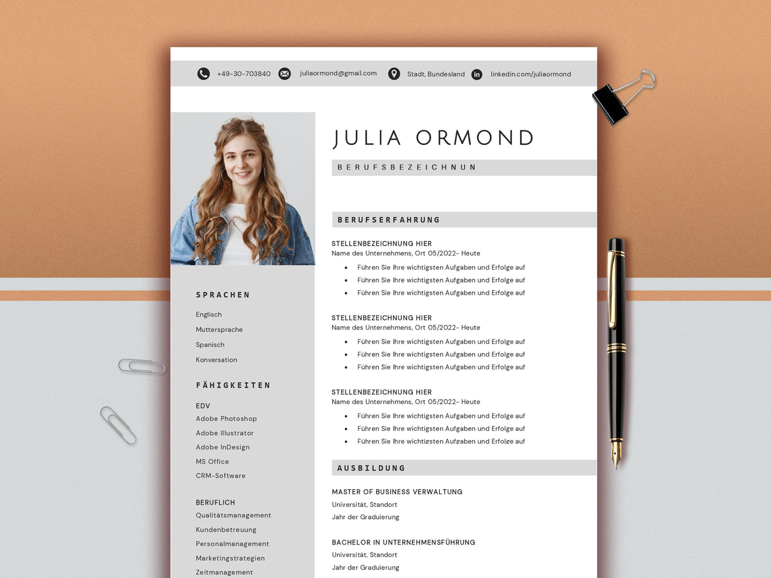 Moderner Lebenslauf Vorlage | CV Template Deutsch | Bewerbung Word | Minimalistischer Lebenslauf | Editable Resume