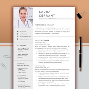 Nurse Resume Template, Modern Design, Cover Letter, References (Word & Pages)