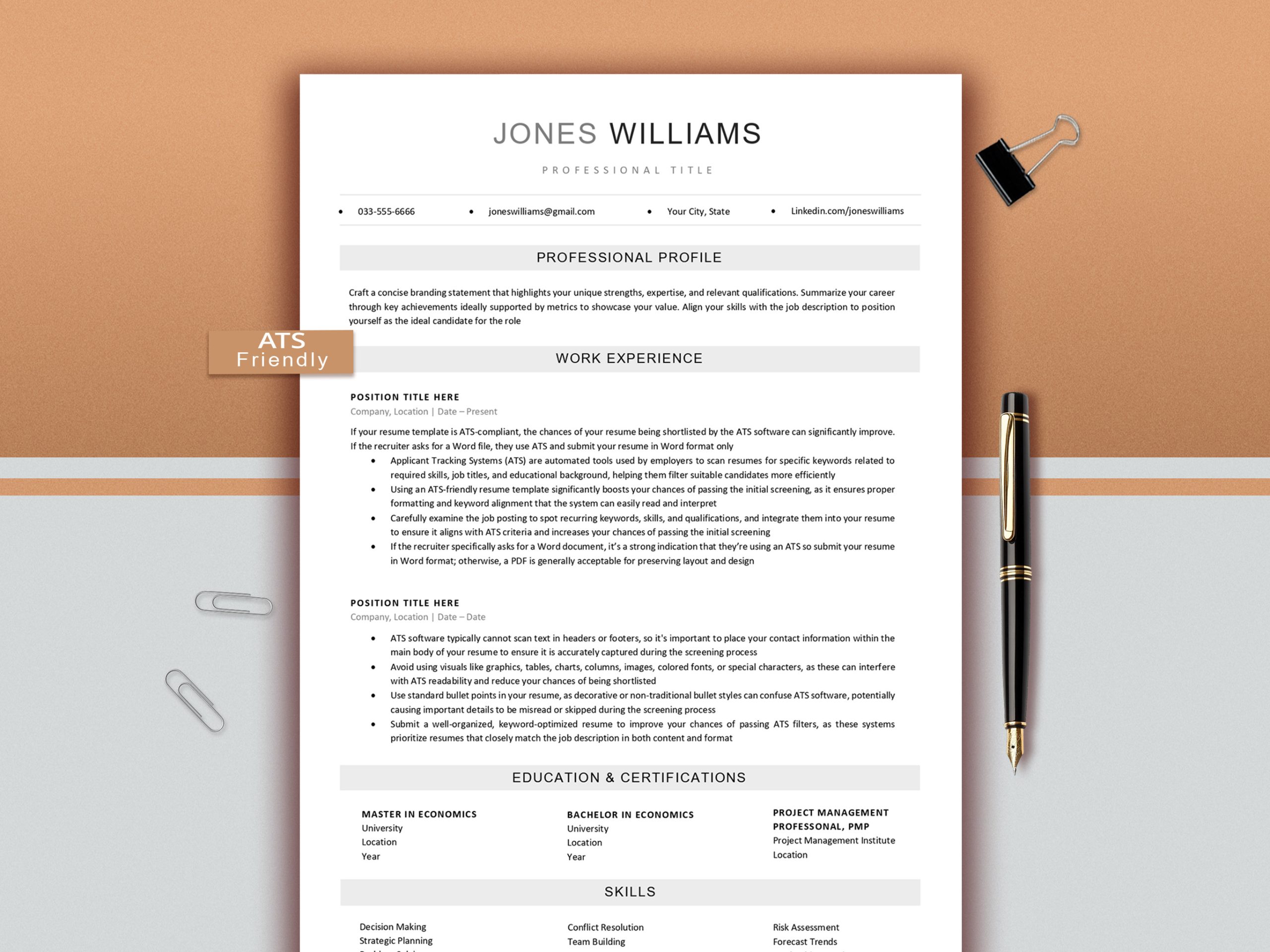 ATS Resume Template | Ats Friendly Resume | Ats Resume Template Word | Modern ATS Friendly Resume | Professional Resume Template ATS