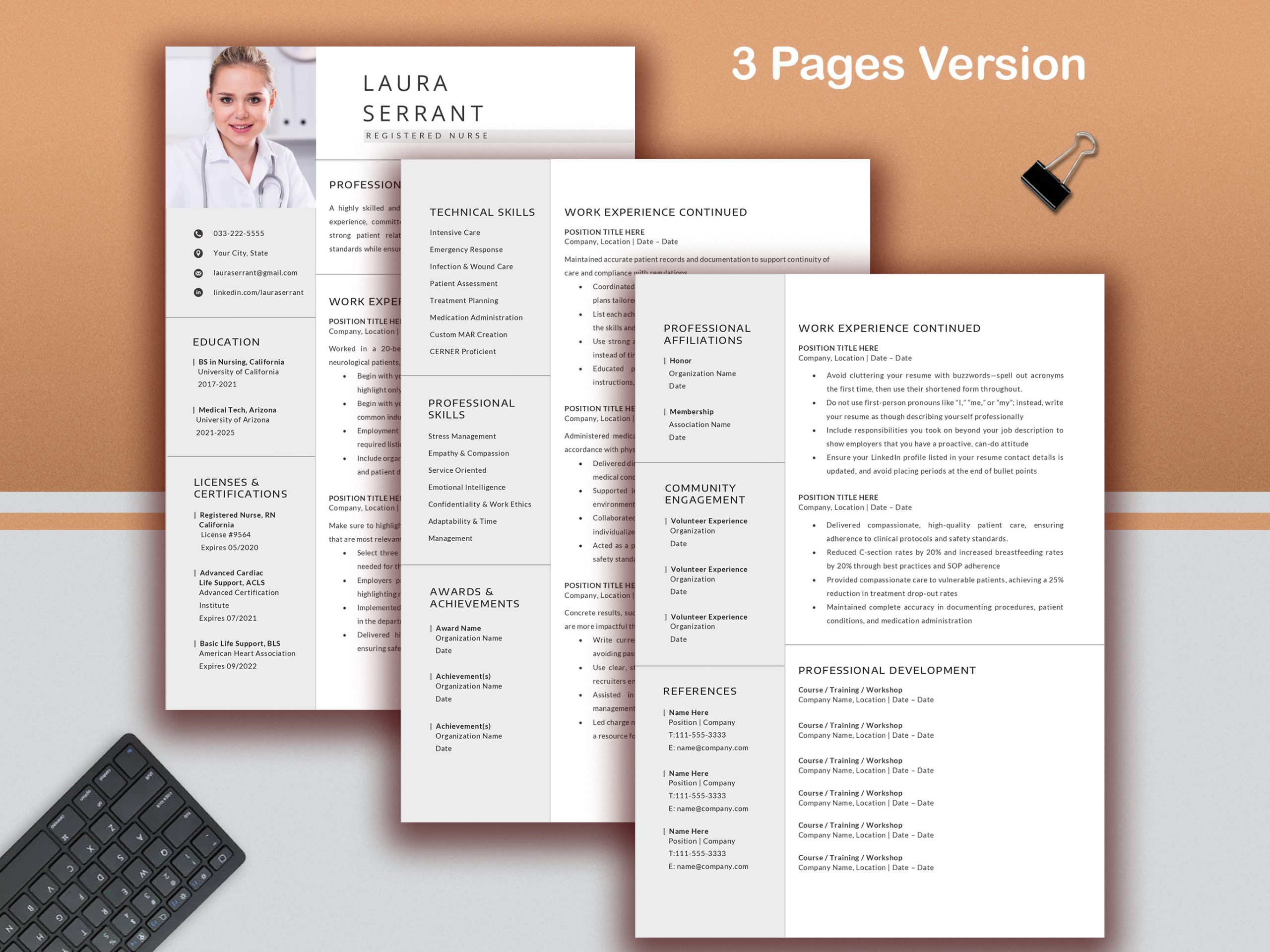 Nurse Resume Template, Modern Design, Cover Letter, References (Word & Pages) - Image 3