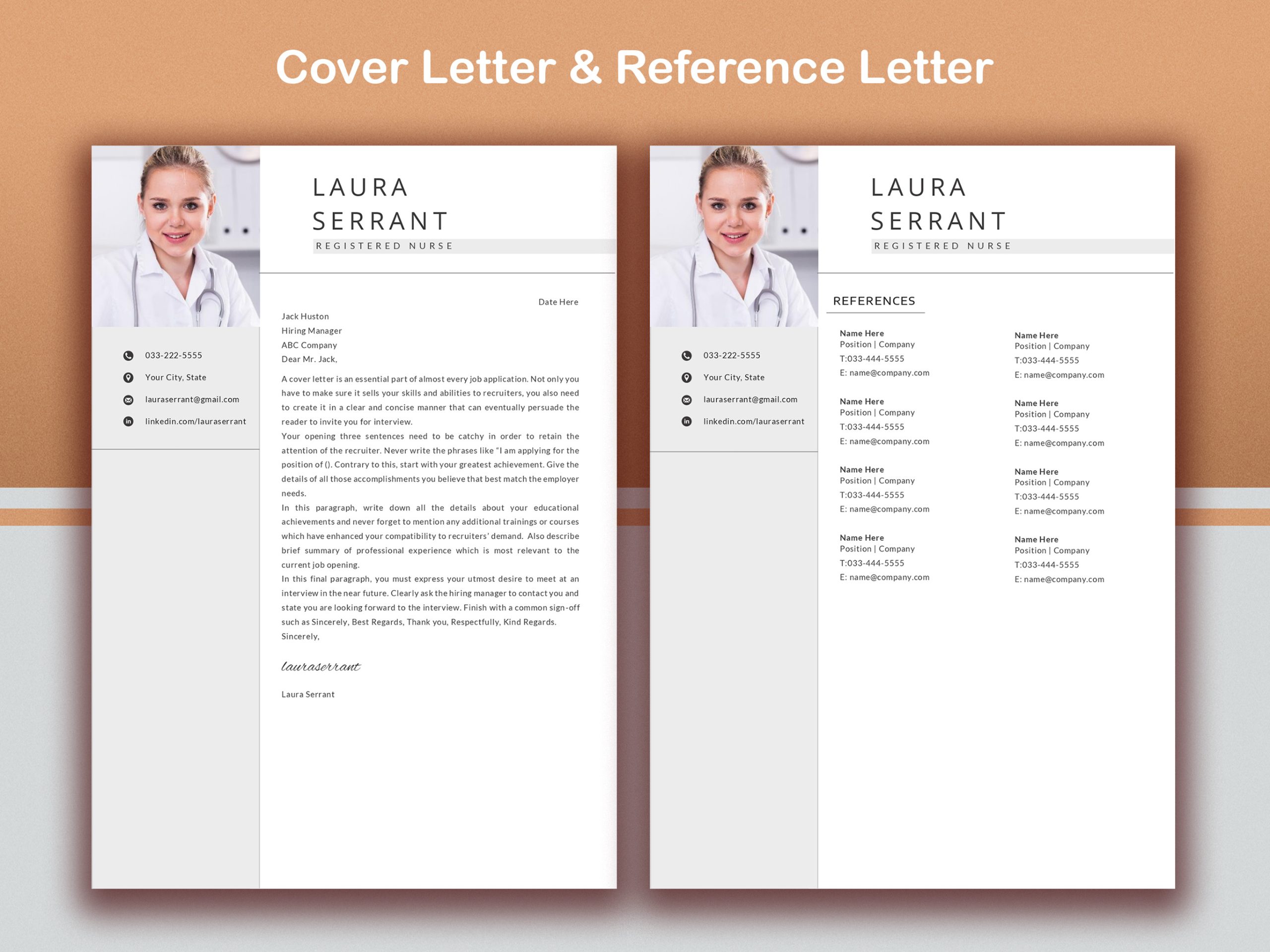 Nurse Resume Template, Modern Design, Cover Letter, References (Word & Pages) - Image 4