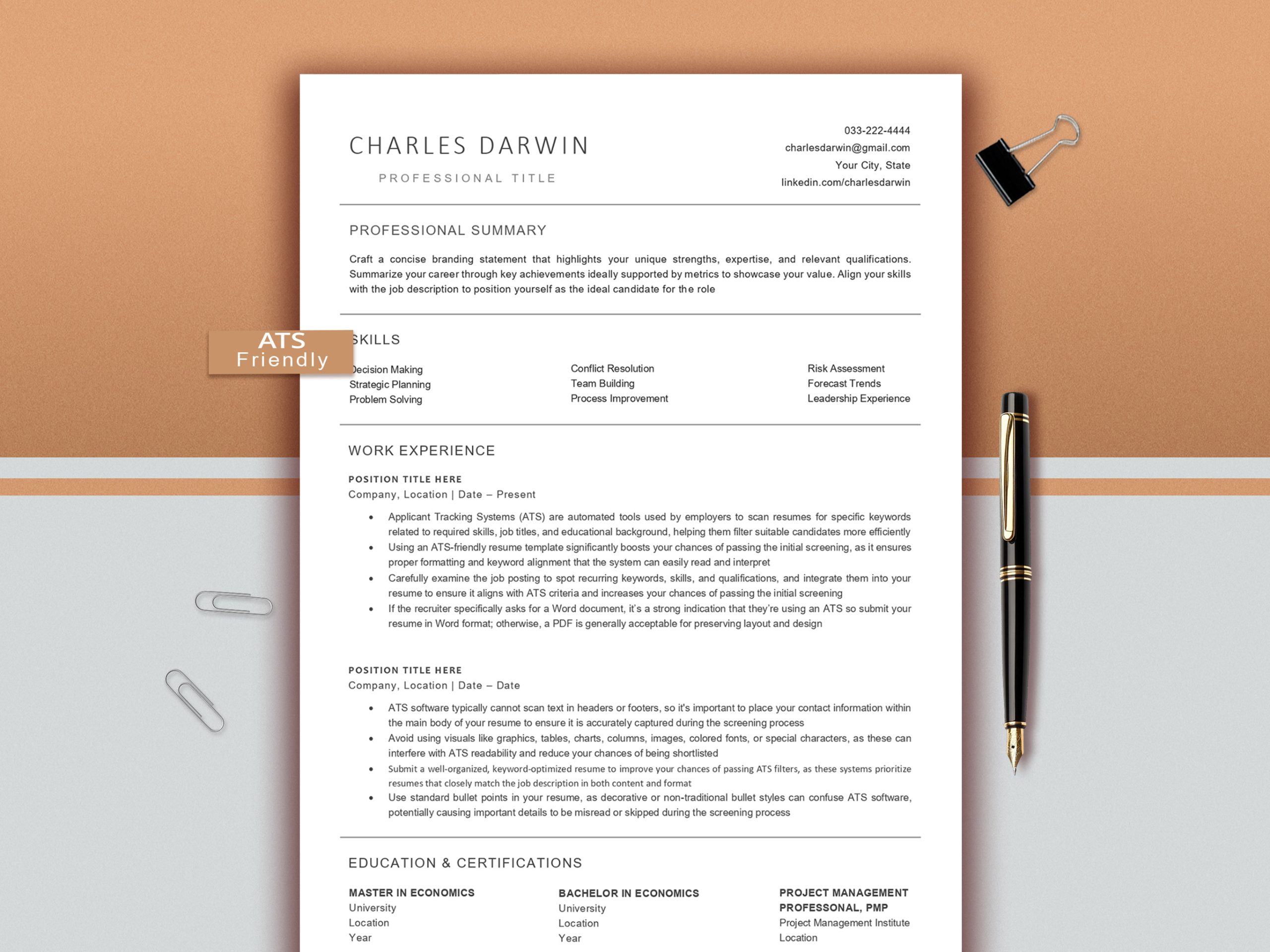 ATS Friendly Resume Template for Microsoft Word, Cover Letter and References Templates, ATS Resume Template Instant Download