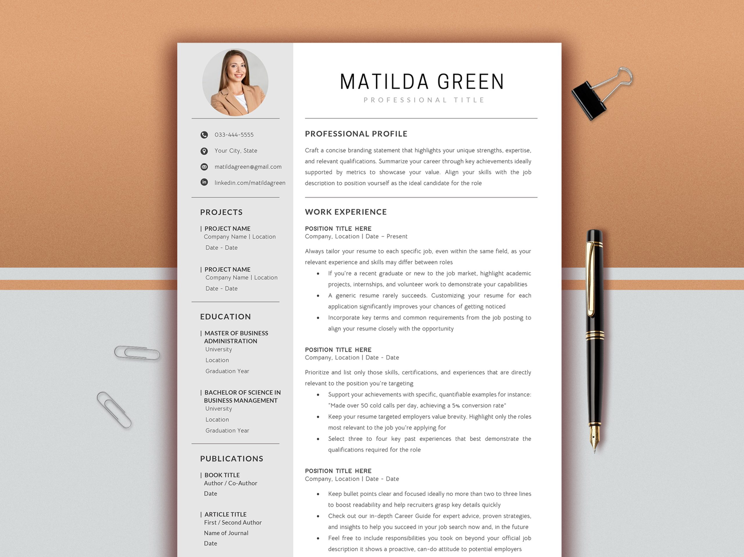 Modern Resume Template | Photo Resume Template| Cover Letter, References (Instant Download)