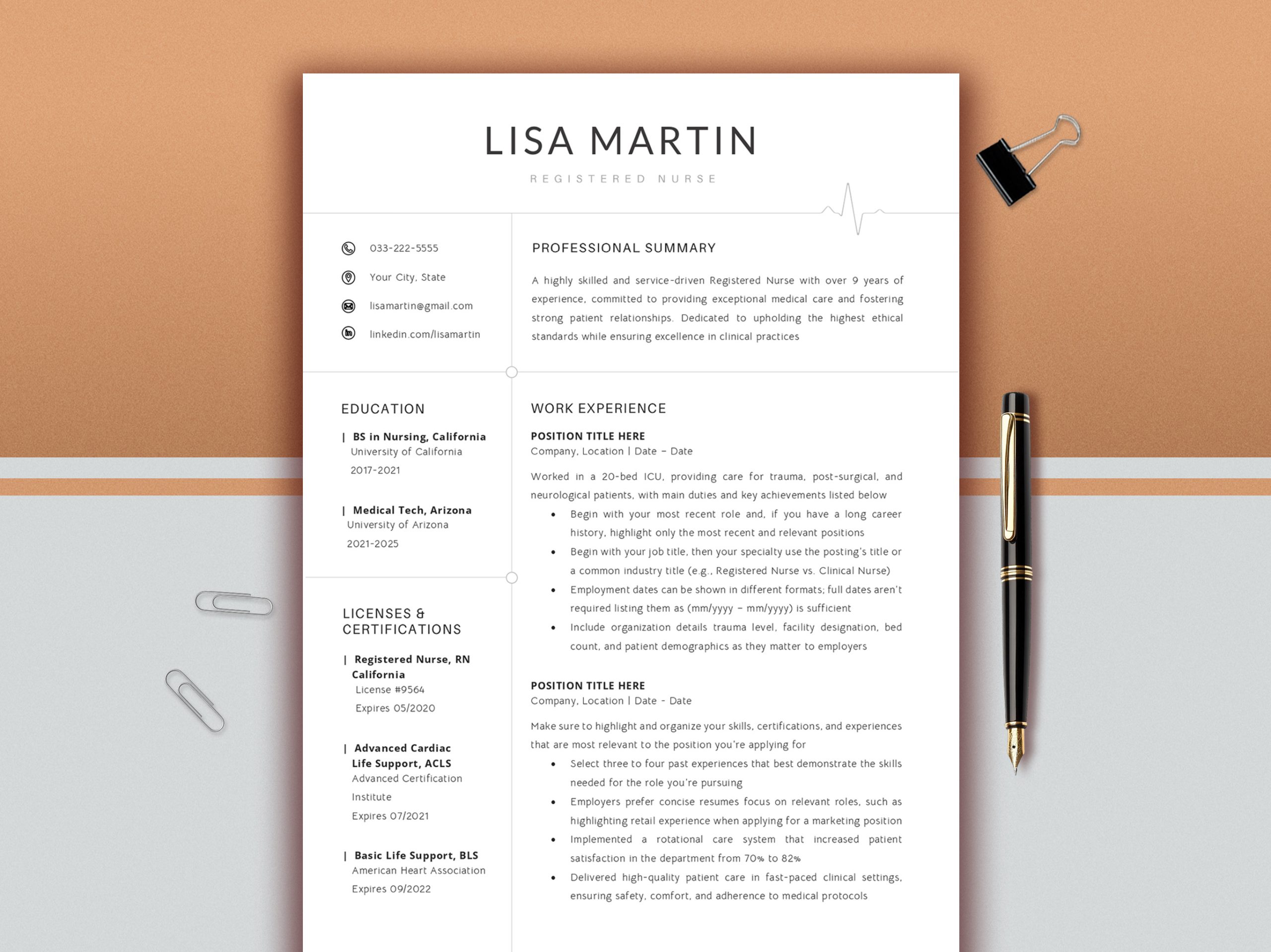 RN Resume Template | Registered Nurse CV | Medical Resume Bundle | Nurse Cover Letter | Editable Word & Mac Pages