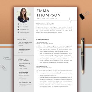 Nurse Resume Template | RN Resume Word & Mac Pages | Nursing CV Template | New Grad Nurse Resume | Editable Nursing Resume