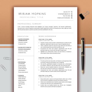 Minimalist Resume Template | Professional CV Template | Word & Apple Pages Resume | Modern Resume | 1 , 2 Page CV | Editable Resume