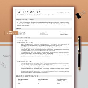 Professional ATS Resume Template | Word & Mac Pages Resume | Simple CV | Editable Resume | Cover Letter | Clean Modern Resume