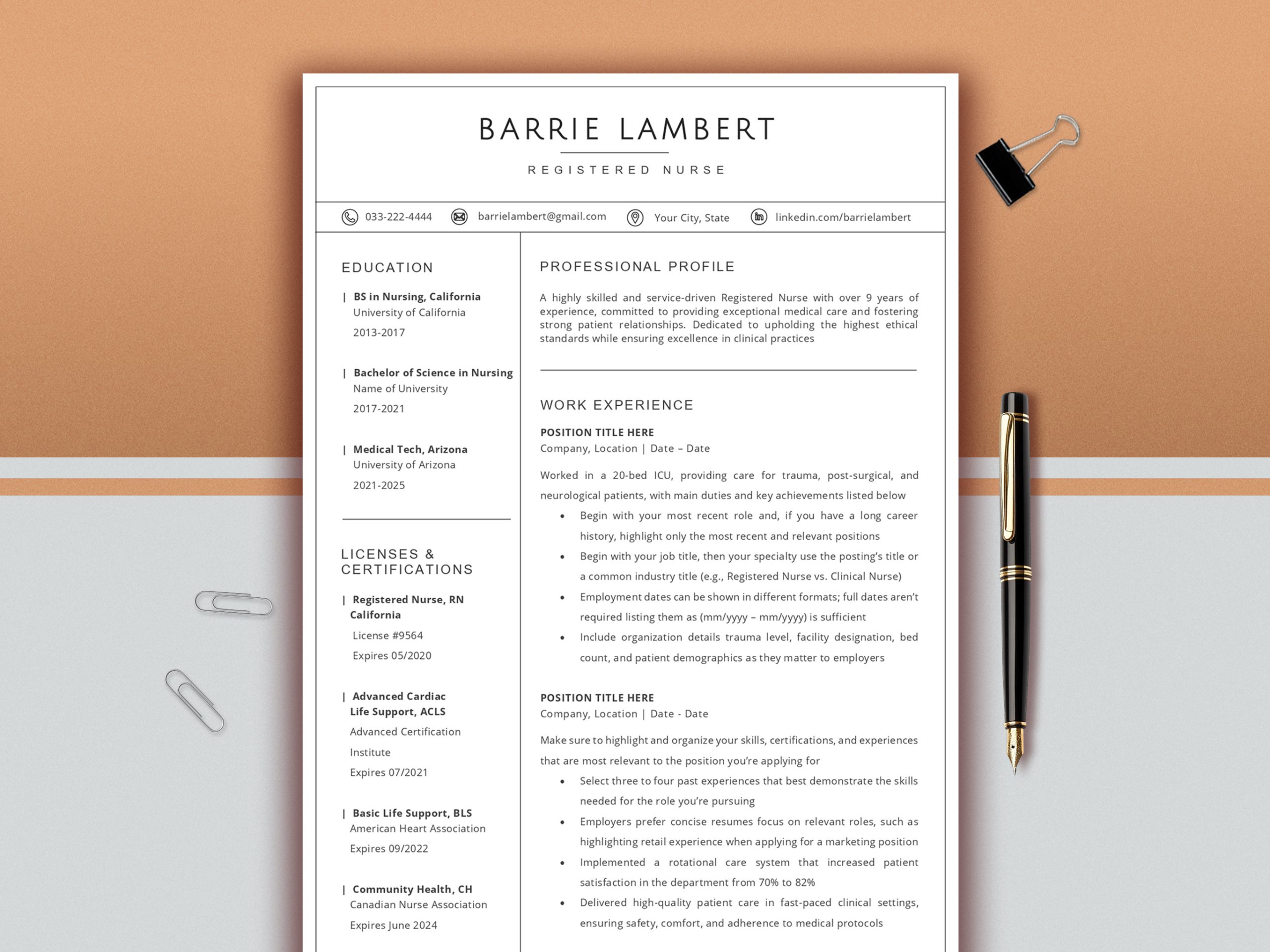 Registered Nurse Resume Template | RN CNA Resume | Healthcare Resume | Nursing CV | Physician Assistant Resume | New Grad Nurse cv