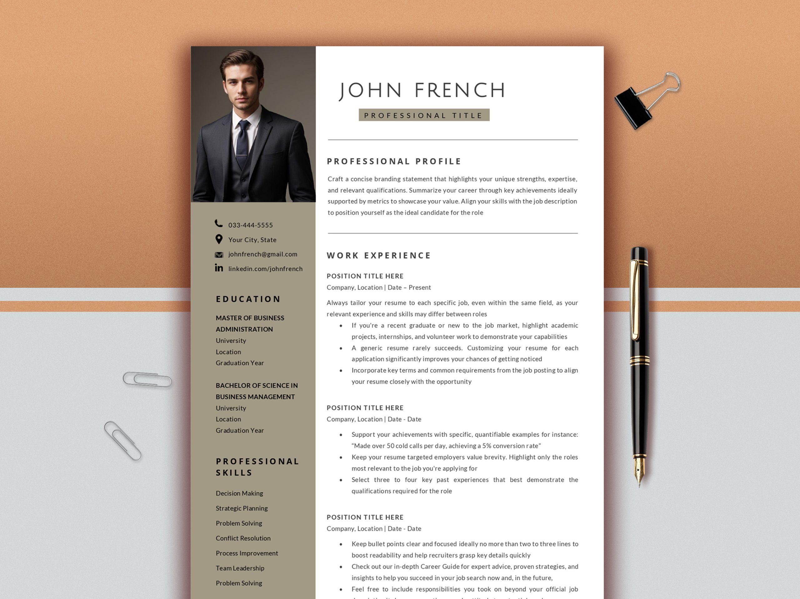 Business Resume Template Word and Pages | Executive CV |  Professional CV for Manager