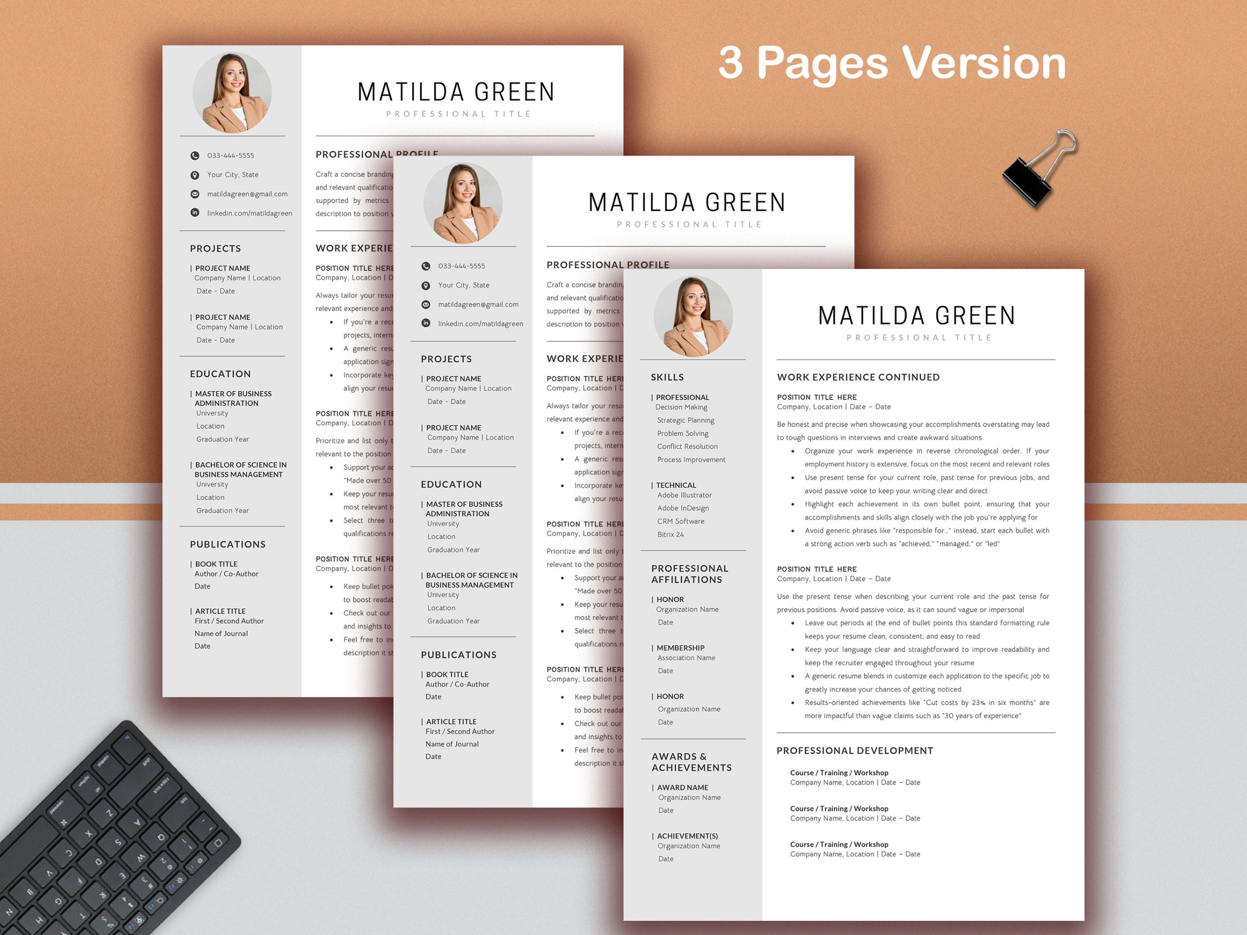 Modern Resume Template | Photo Resume Template| Cover Letter, References (Instant Download) - Image 3