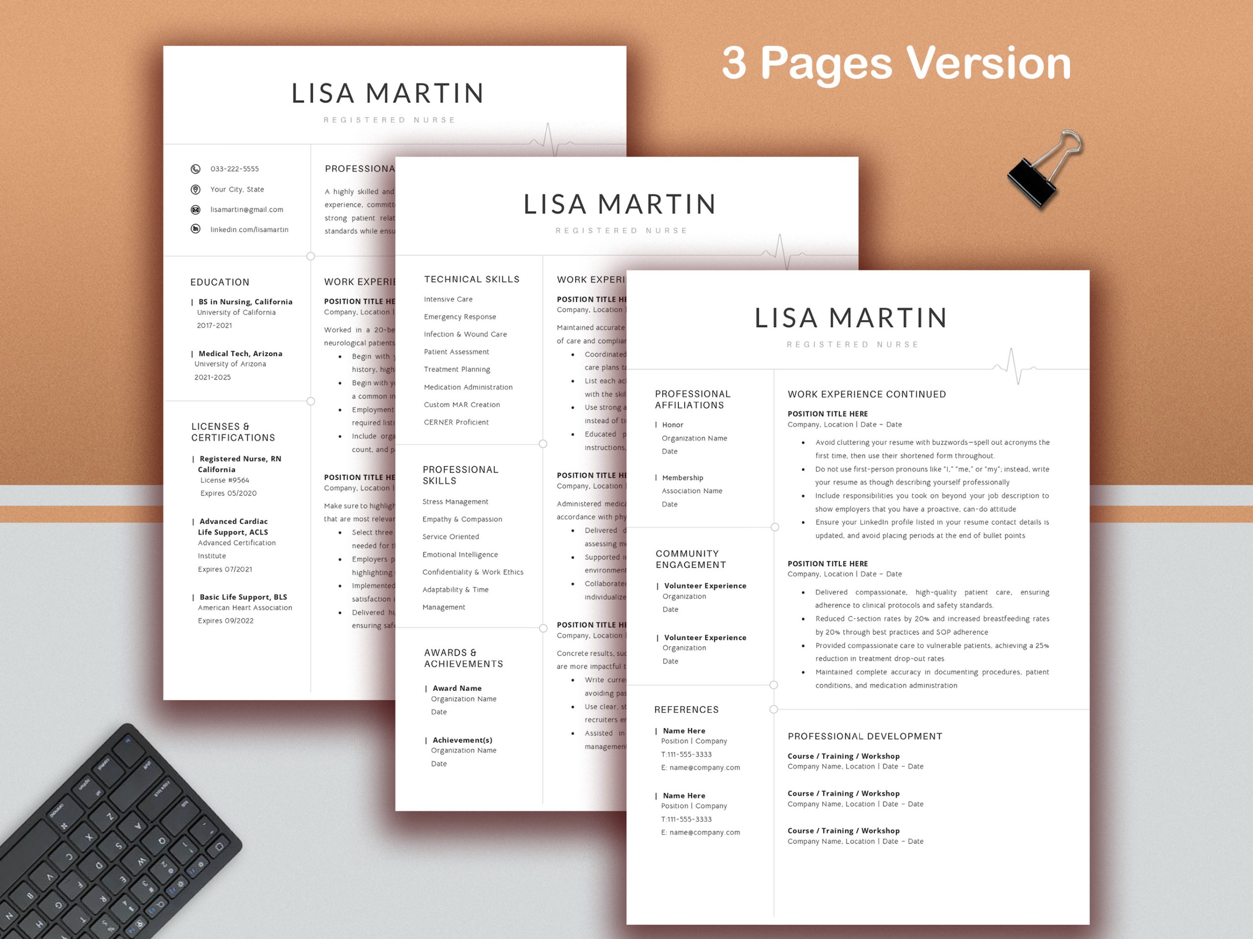 RN Resume Template | Registered Nurse CV | Medical Resume Bundle | Nurse Cover Letter | Editable Word & Mac Pages - Image 3