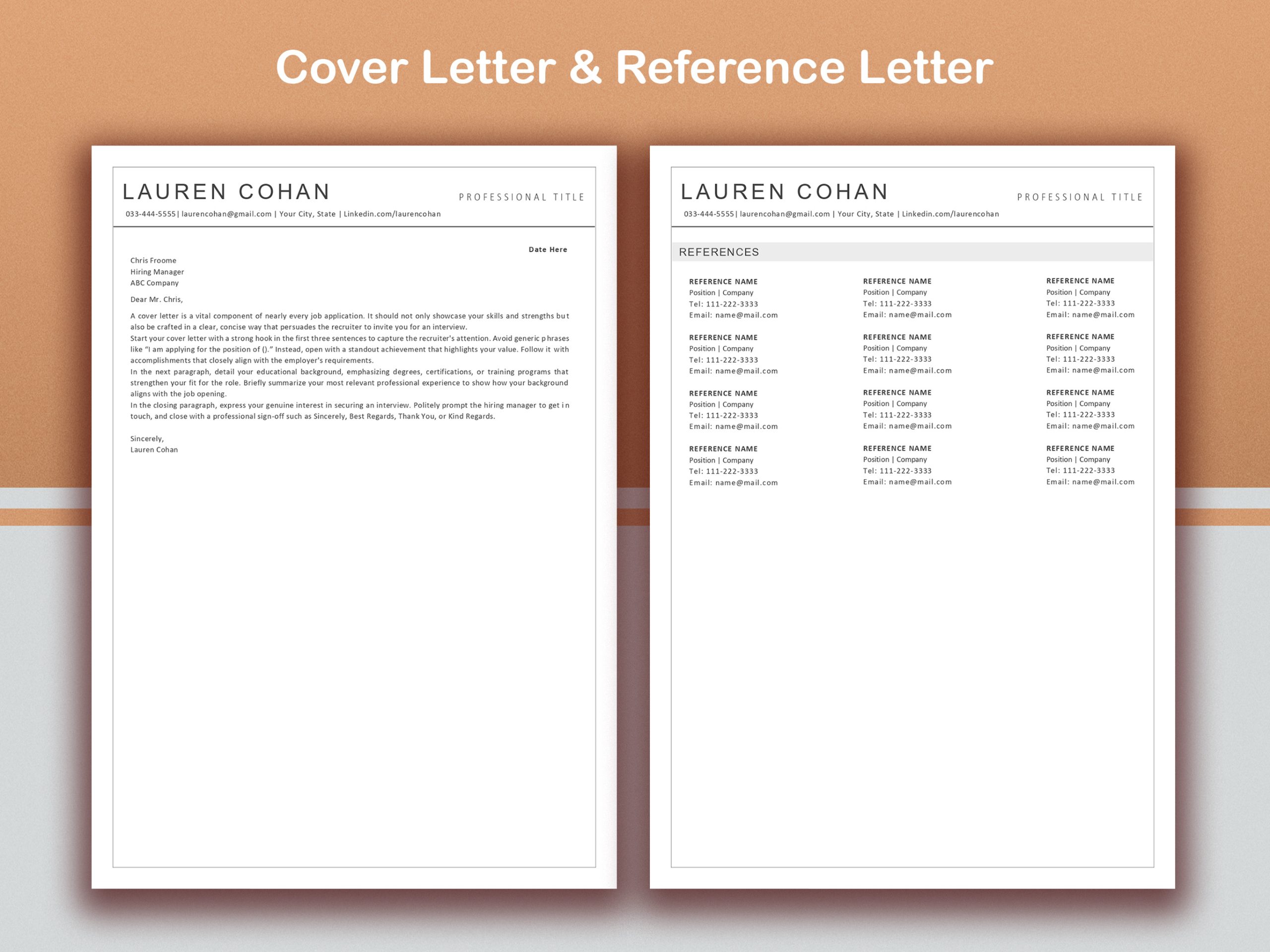 Professional  ATS Resume Template | Word & Mac Pages Resume | Simple CV | Editable Resume | Cover Letter | Clean Modern Resume