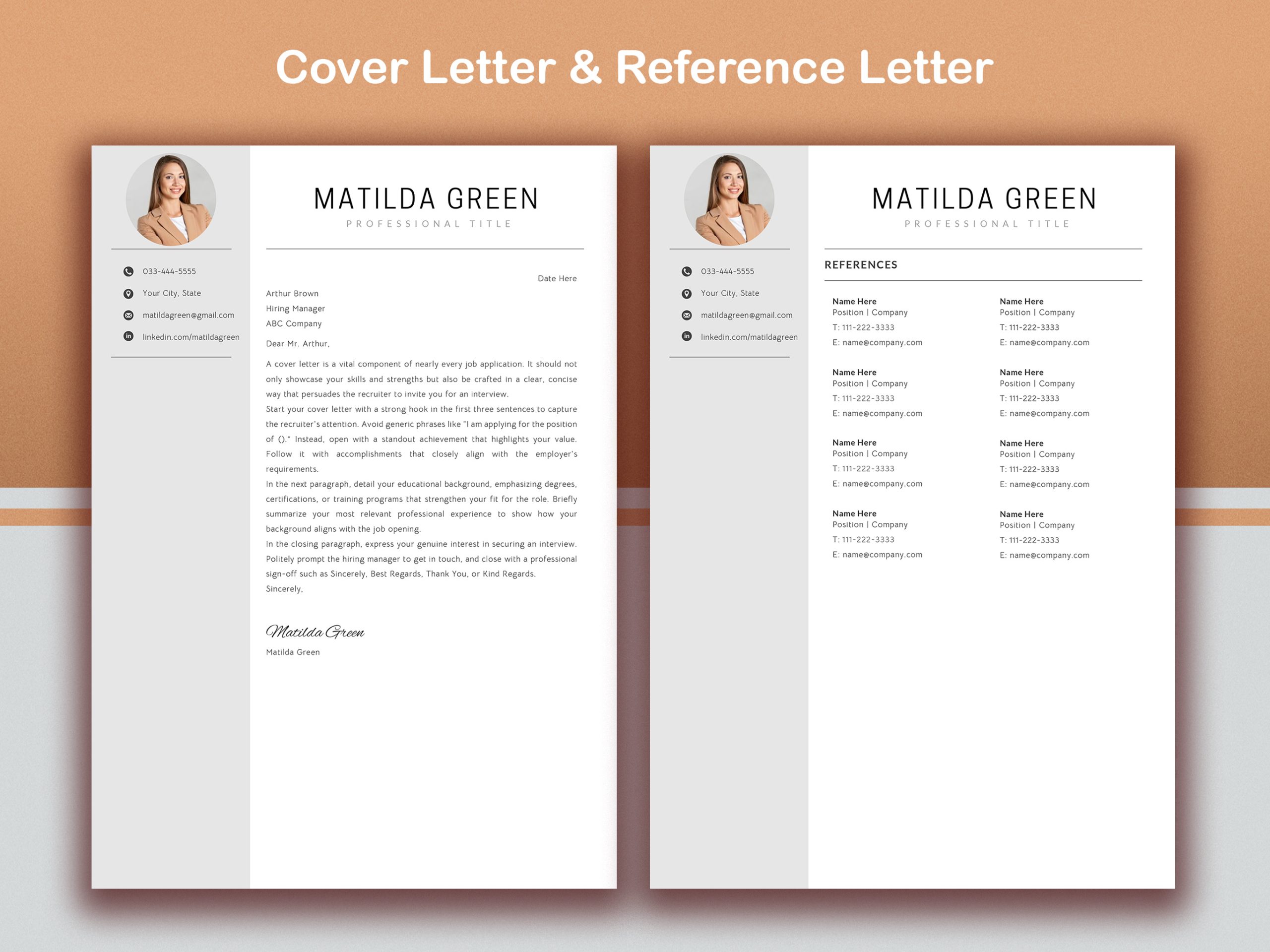Modern Resume Template | Photo Resume Template| Cover Letter, References (Instant Download) - Image 4